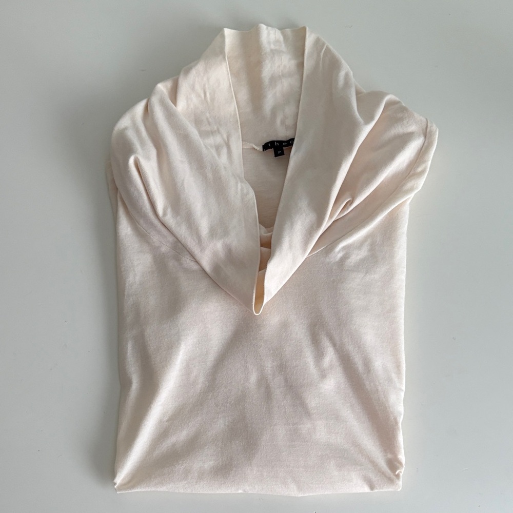 Theory Cream Cowl Neck Fitted Long Sleeve Shirt Size P